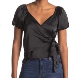 Revolve WAYF Black Satin Wrap Top Black